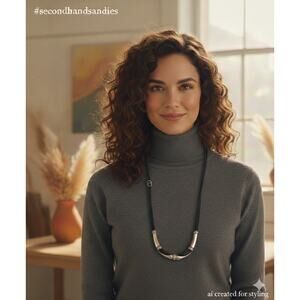 Vintage Silver Tone & Black Multi-Cord Modernist Statement Necklace